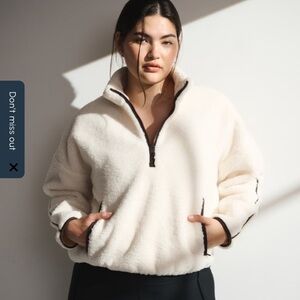 Abercrombie & Fitch Cream Teddy Half-Zip Pullover